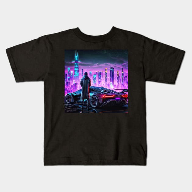 Cyberpunk Long View Kids T-Shirt by AICreateWorlds